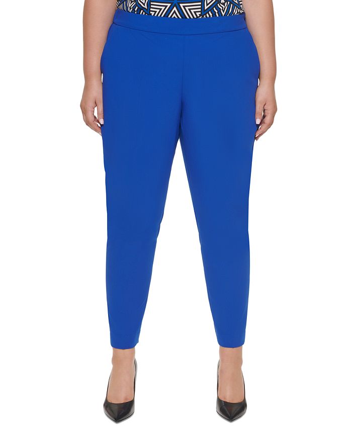 Calvin Klein Women's Zippered Pocketed Slim Fit Wear To Work Pants Blue Size 20W