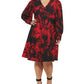 Calvin Klein Women's Scuba Crepe Floral Long Sleeve V Neck Dress Red Size 18W
