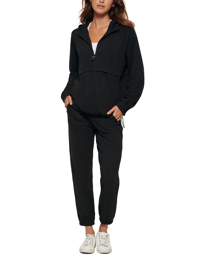 Calvin Klein Women's Garment Dyed 1/2 Zip Hoodie Black Size Small