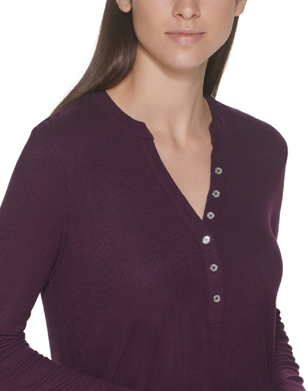 Calvin Klein Women's Long Sleeve Henley Purple Size X-Large