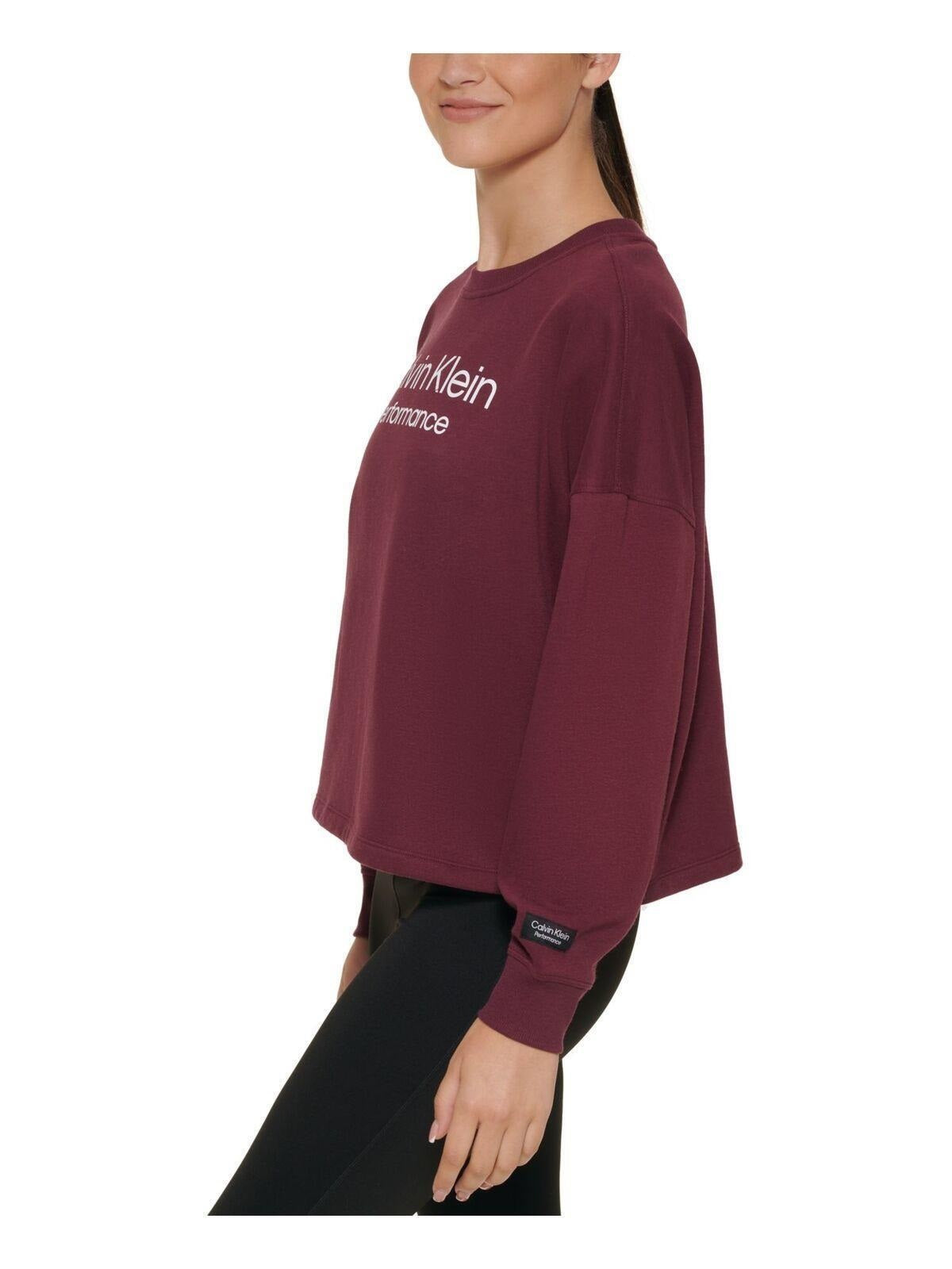 Calvin Klein Women's Stacked Logo Cropped Sweatshirt Red Size Small