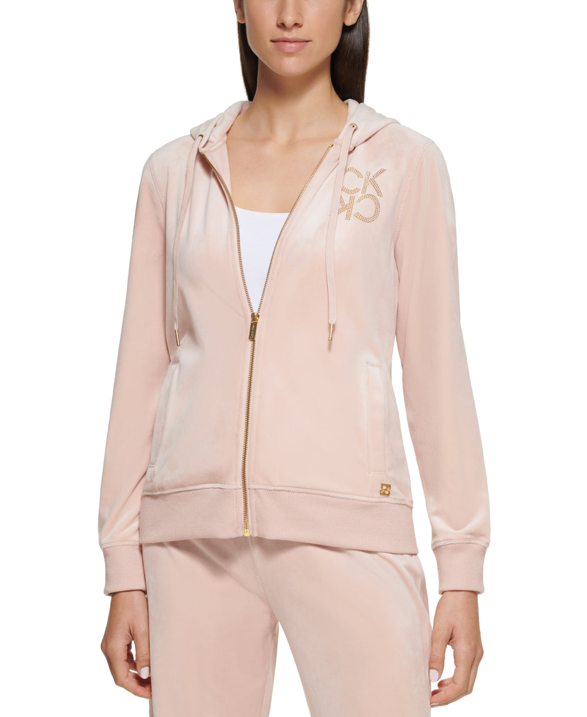 Calvin Klein Women's Velour Comfy Hoodie Pink Size X-Large
