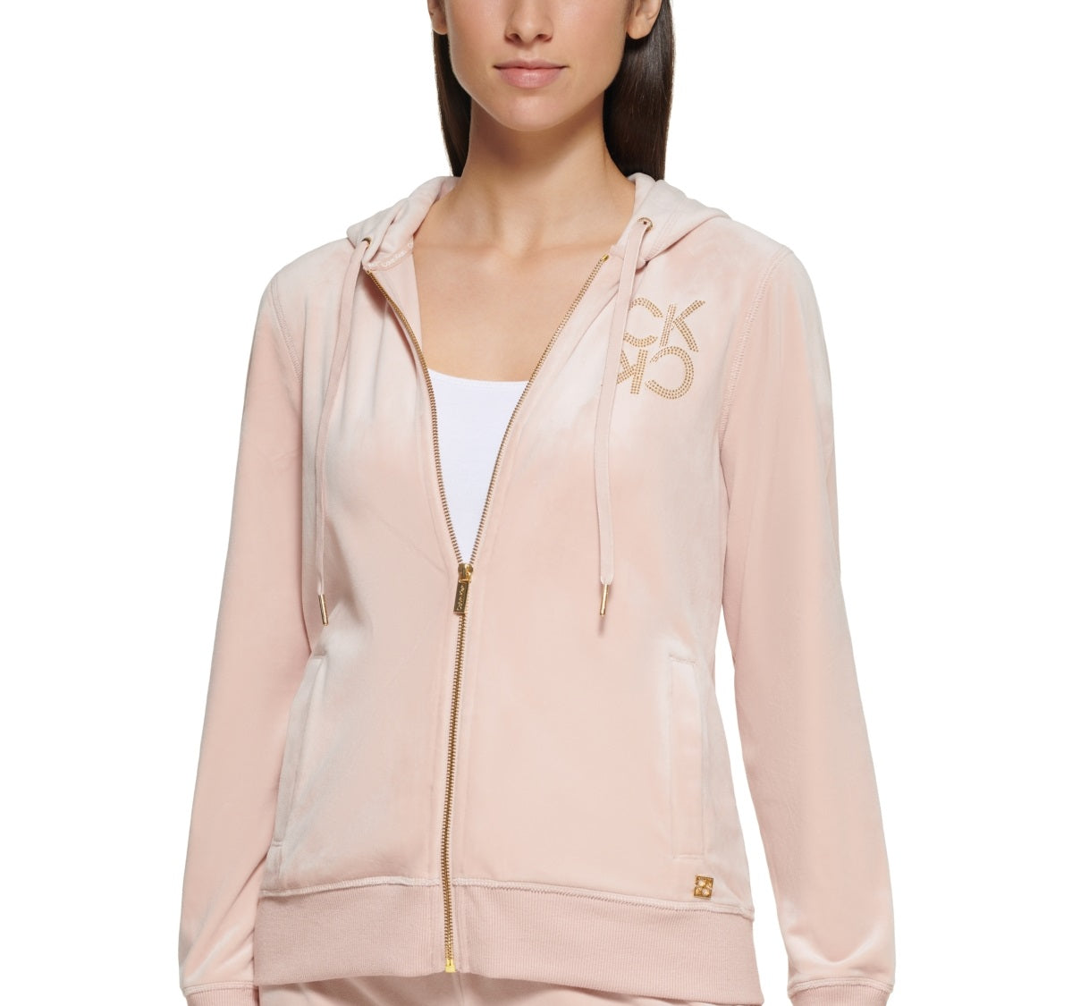 Calvin Klein Women's Velour Comfy Hoodie Pink Size X-Large