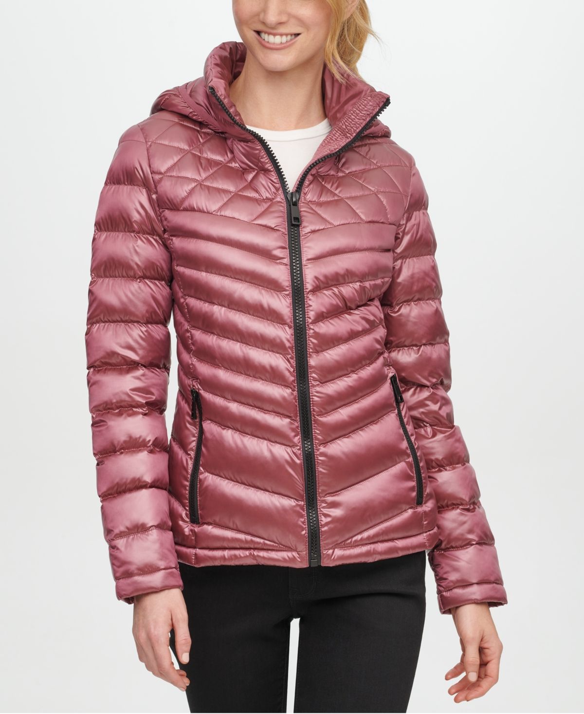 Calvin Klein Women's Hooded Packable Shine Down Puffer Coat Rose Size Medium