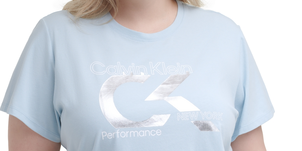 Calvin Klein Women's Performance Plus Logo Print T-Shirt Aqua Size 3X