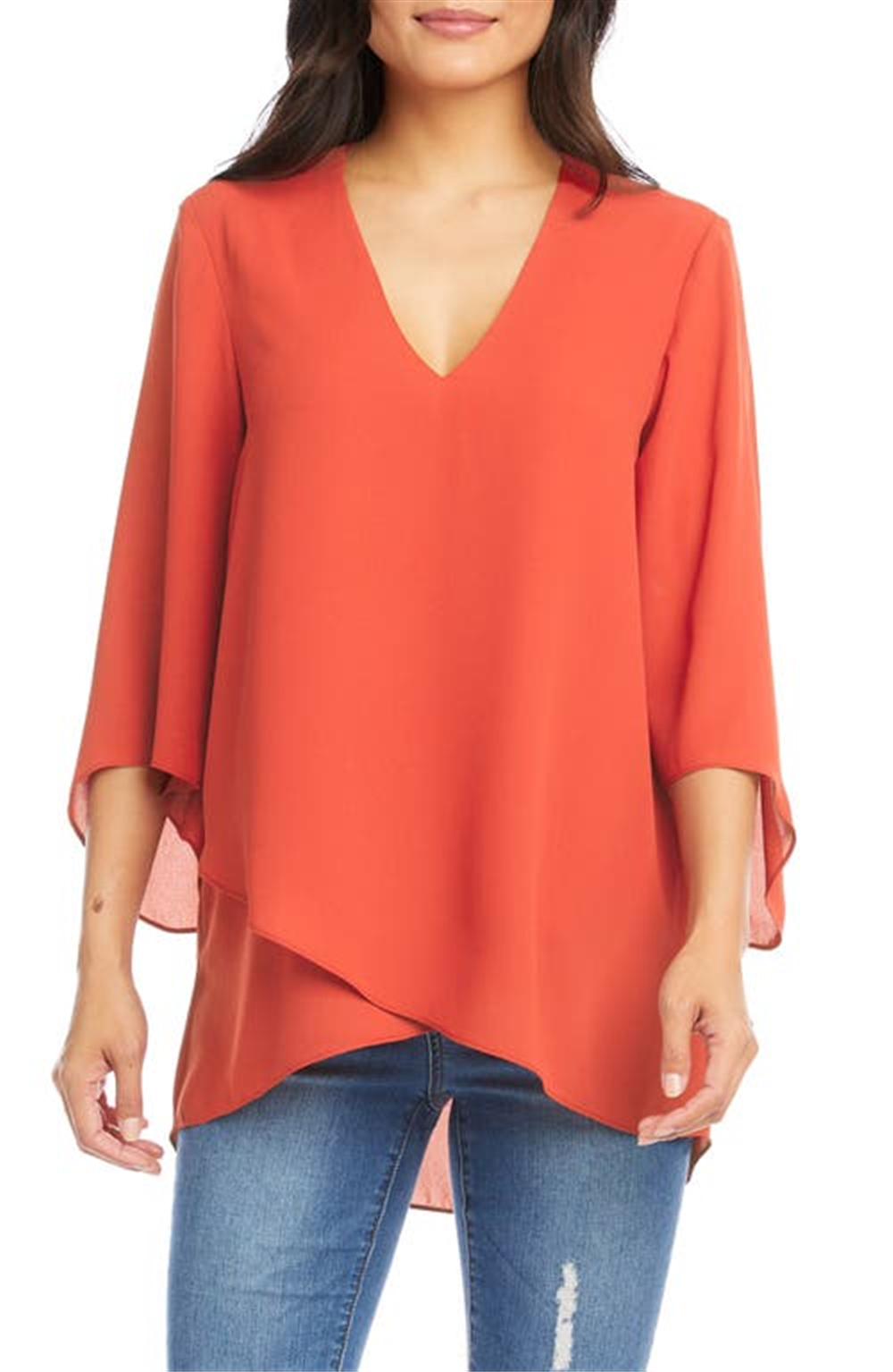 Karen Kane Women's Asymmetrical Crepe Top Orange Size Large