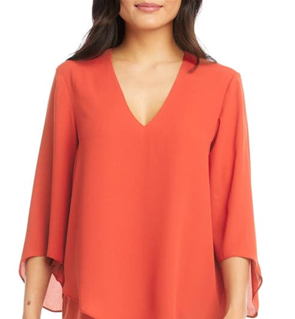 Karen Kane Women's Asymmetrical Crepe Top Orange Size Large