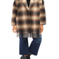 Karen Kane Plaid Fringe Trim Jacket Brown