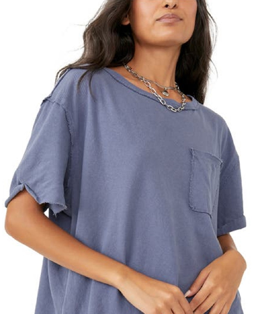 Free People Women's Care Fp Oversize Pocket T-Shirt Blue Size X-Small