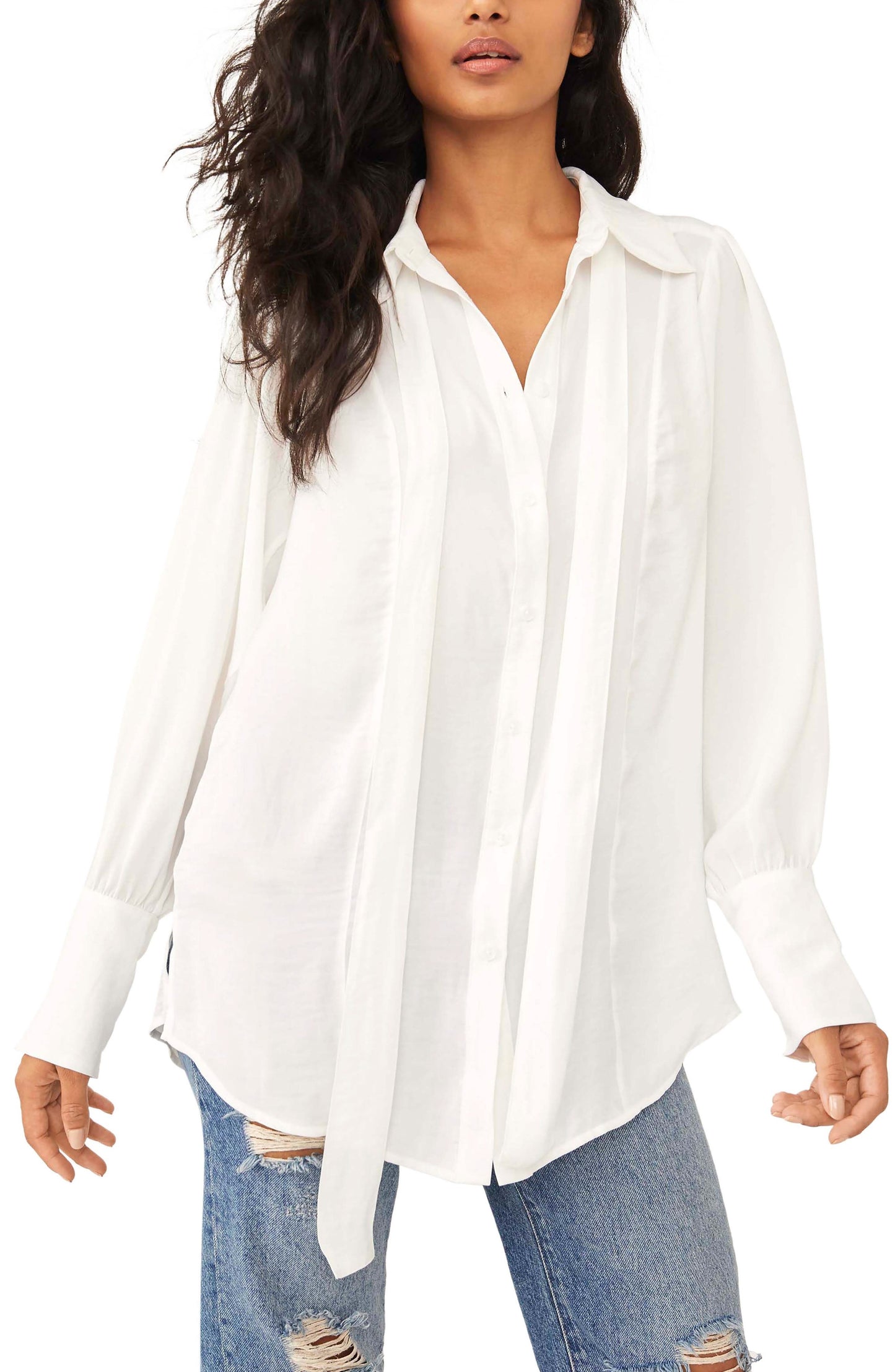 Free People Women's Lala Tie Neck Blouse Brown Size Large