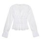 FRAME Ruched Button Front Cotton Blouse in White, Size Small