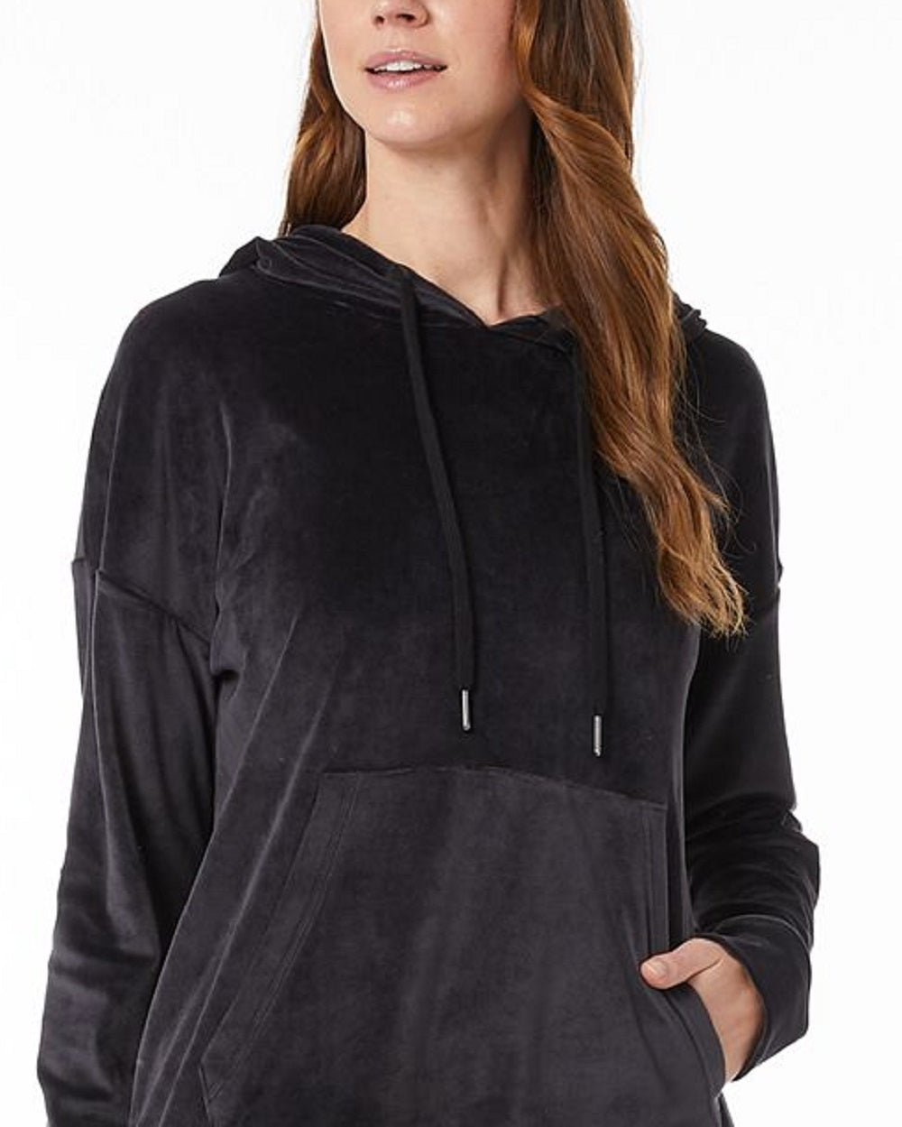 32 Degrees Women's Velour Drop Shoulder Hoodie Black Size X-Small