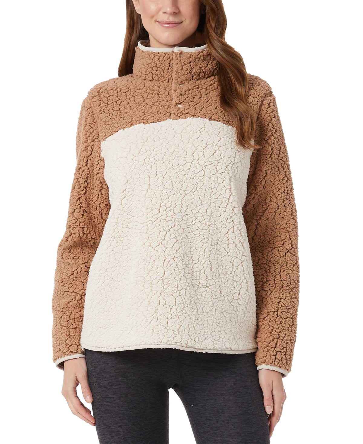 32 Degrees Women's Sherpa Mock Neck Sweatshirt Brown Size X-Large