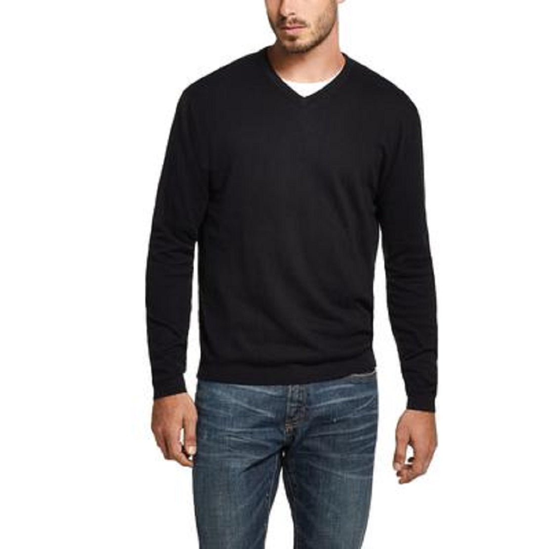 Weatherproof Vintage Men's V Neck Cashmere Blend Sweater Black Size Large