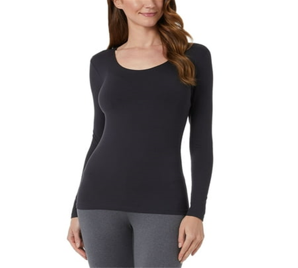32 DEGREES Women's Black Cozy Heat Scoop-Neck Top Size Large