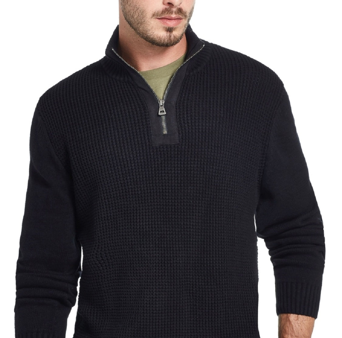Weatherproof Vintage Men's Waffle Texture 1/4 Zip Sweater Black Size Medium