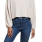 Weatherproof Vintage Women's Drop Shoulder Balloon Sleeve Waffle Crew Neck Top Beige Size Medium