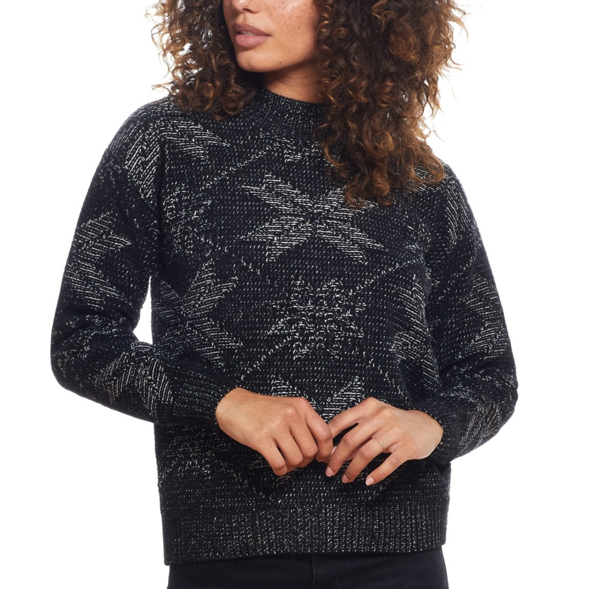 Weatherproof Vintage Women's Plaited Chenille Snowflake Mock Neck Sweater Black Size Large