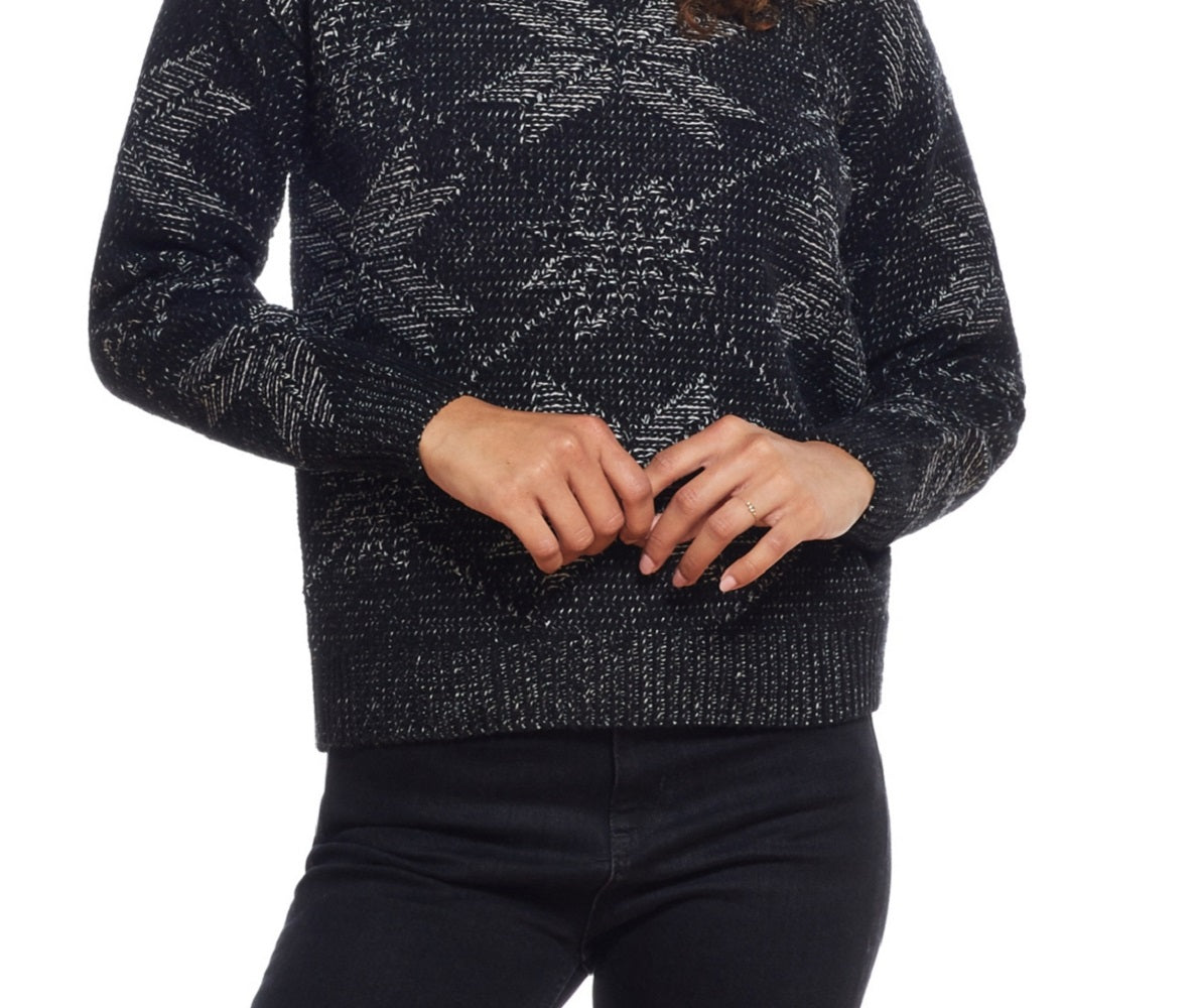 Weatherproof Vintage Women's Plaited Chenille Snowflake Mock Neck Sweater Black Size Large