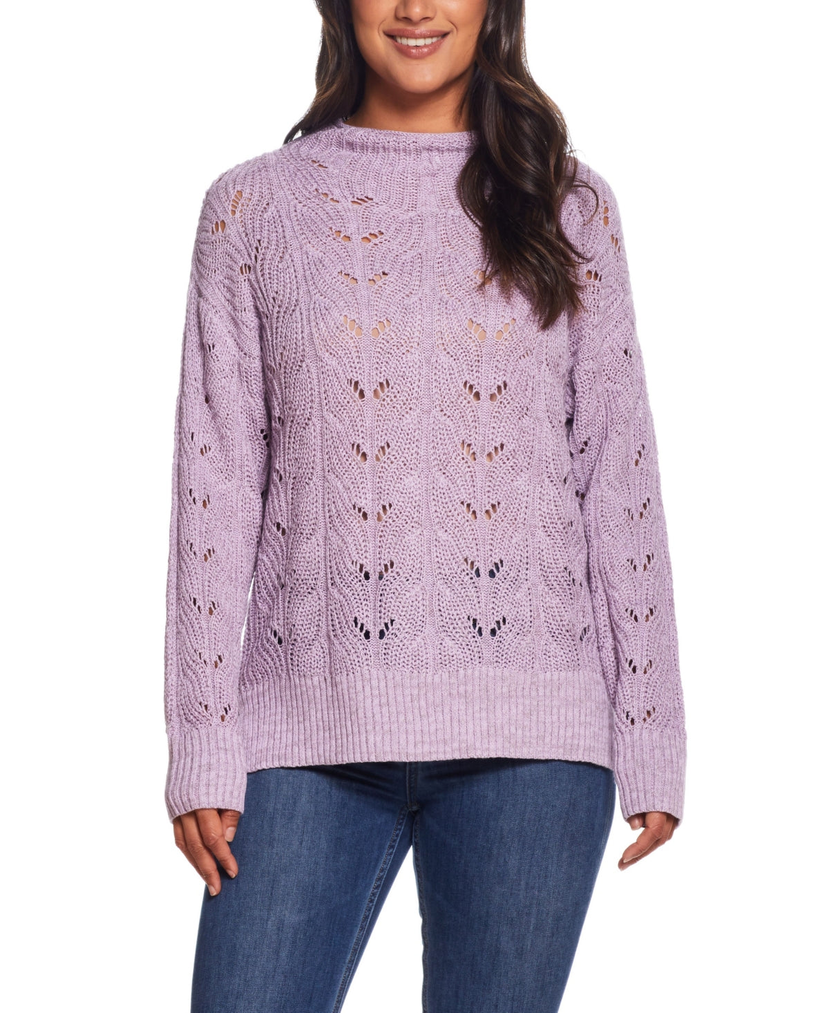 Weatherproof Vintage Women's Slub Pointelle Mock Neck Sweater Purple Size Large