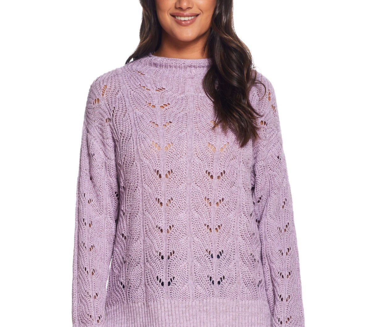 Weatherproof Vintage Women's Slub Pointelle Mock Neck Sweater Purple Size Large