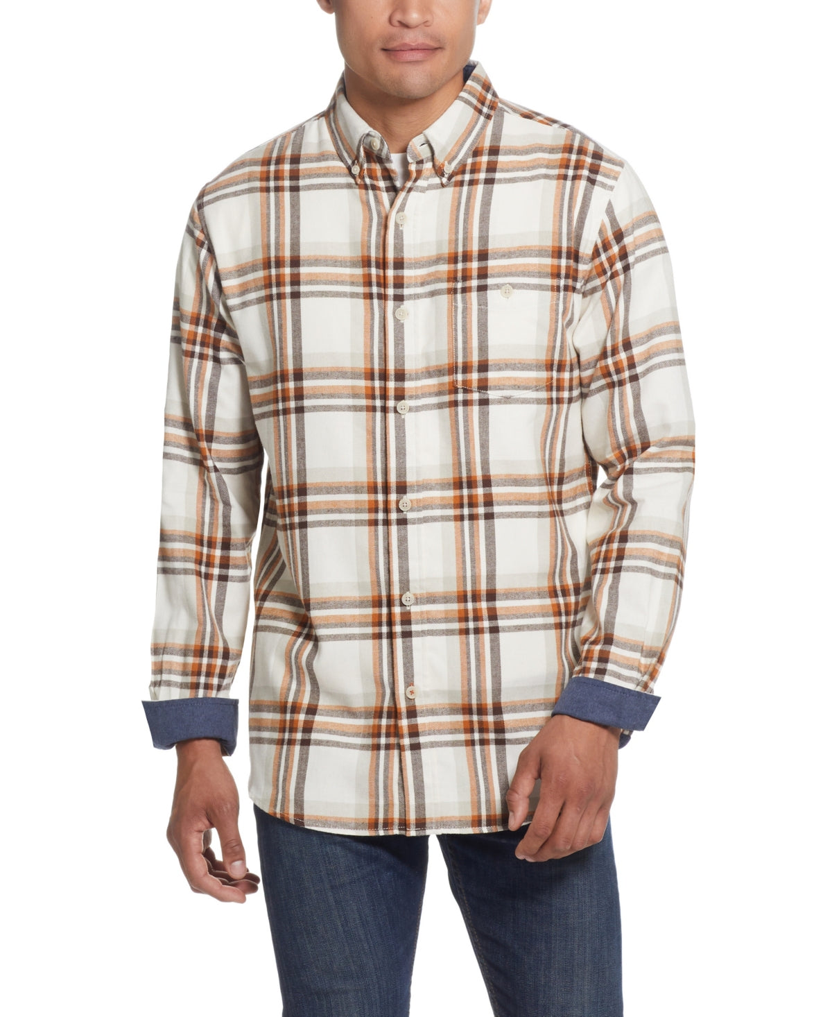 Weatherproof Vintage Men's Flannel Long Sleeves Shirt Brown Size Large
