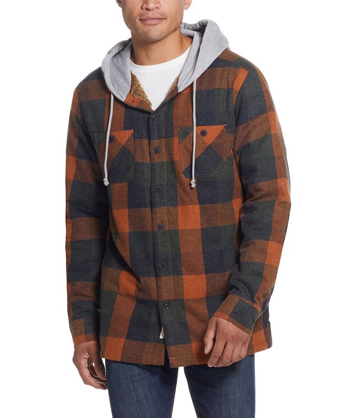Weatherproof Vintage Men's Hooded Flannel Shirt Jacket Brown Size Large