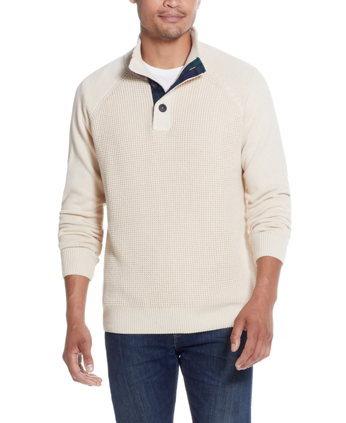 Weatherproof Vintage Men's Textured Button Mock Neck Sweater Brown Size Large