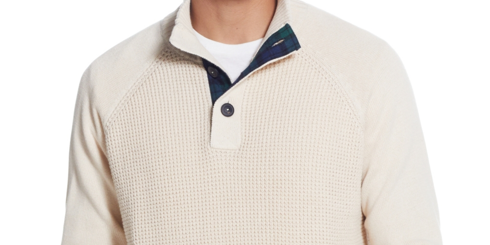 Weatherproof Vintage Men's Textured Button Mock Neck Sweater Brown Size Large