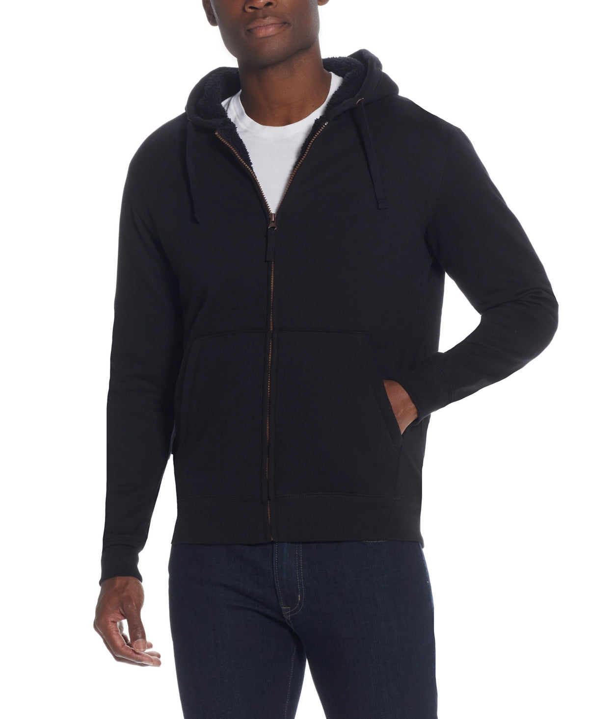 Weatherproof Vintage Men's Full Zip Sherpa Lined Hoodie Black Size Large