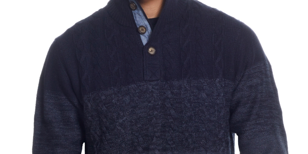 Weatherproof Vintage Men's Buttoned Mock Neck Sweater Blue Size X-Large