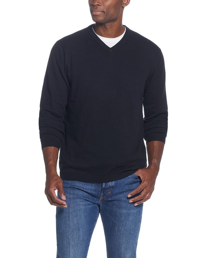 Weatherproof Vintage Men's Cotton Cashmere V Neck Sweater Black Size Large