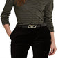 Ralph Lauren Women's Metallic Stripe Jersey Top Black Size Small