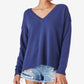 Lucky Brand Women's V Neck Cotton Blend Sweater Blue Size Medium