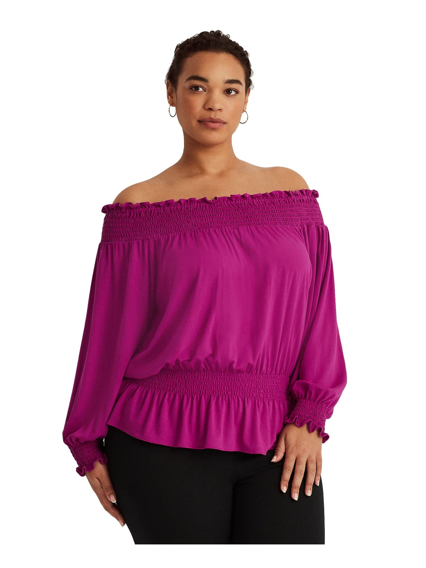 Ralph Lauren Women's Jersey Off the Shoulder Top Purple Size 3X