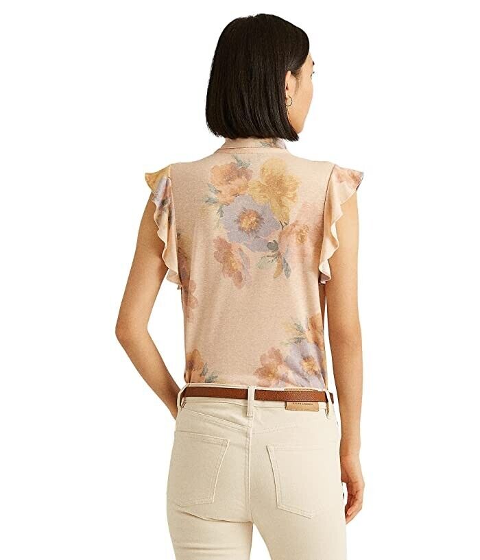 Ralph Lauren Women's Floral Tie Neck Top Brown Size Large