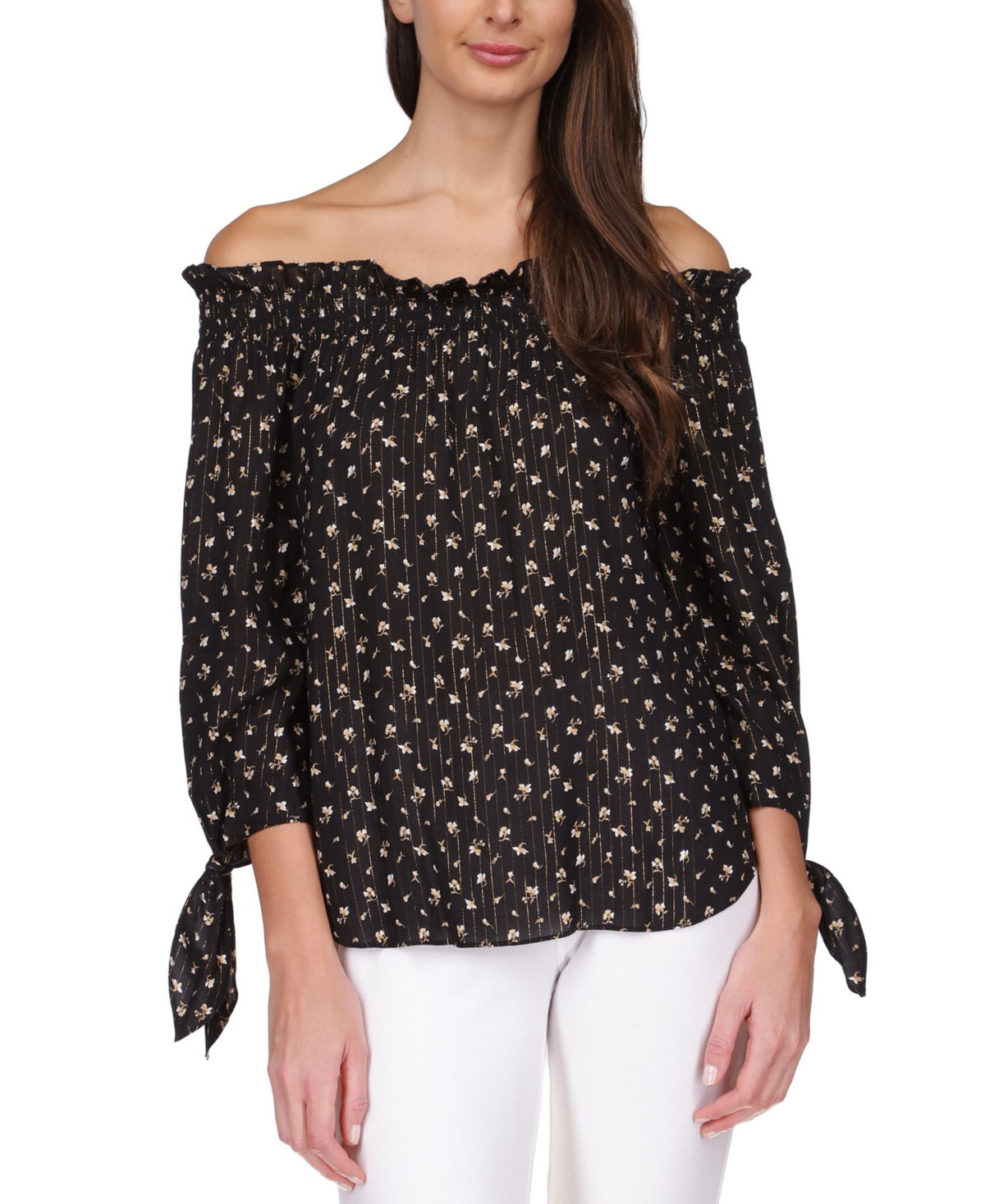 Michael Kors Women's Off The Shoulder Printed Top Black Size L