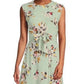 Ralph Lauren Women's Textured Zippered Lined Floral Sleeveless Round Neck Knee Length Wear To Work Shift Dress Green Size 8
