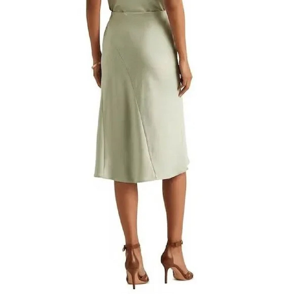 Ralph Lauren Women's Satin Midi Skirt Green Size 12