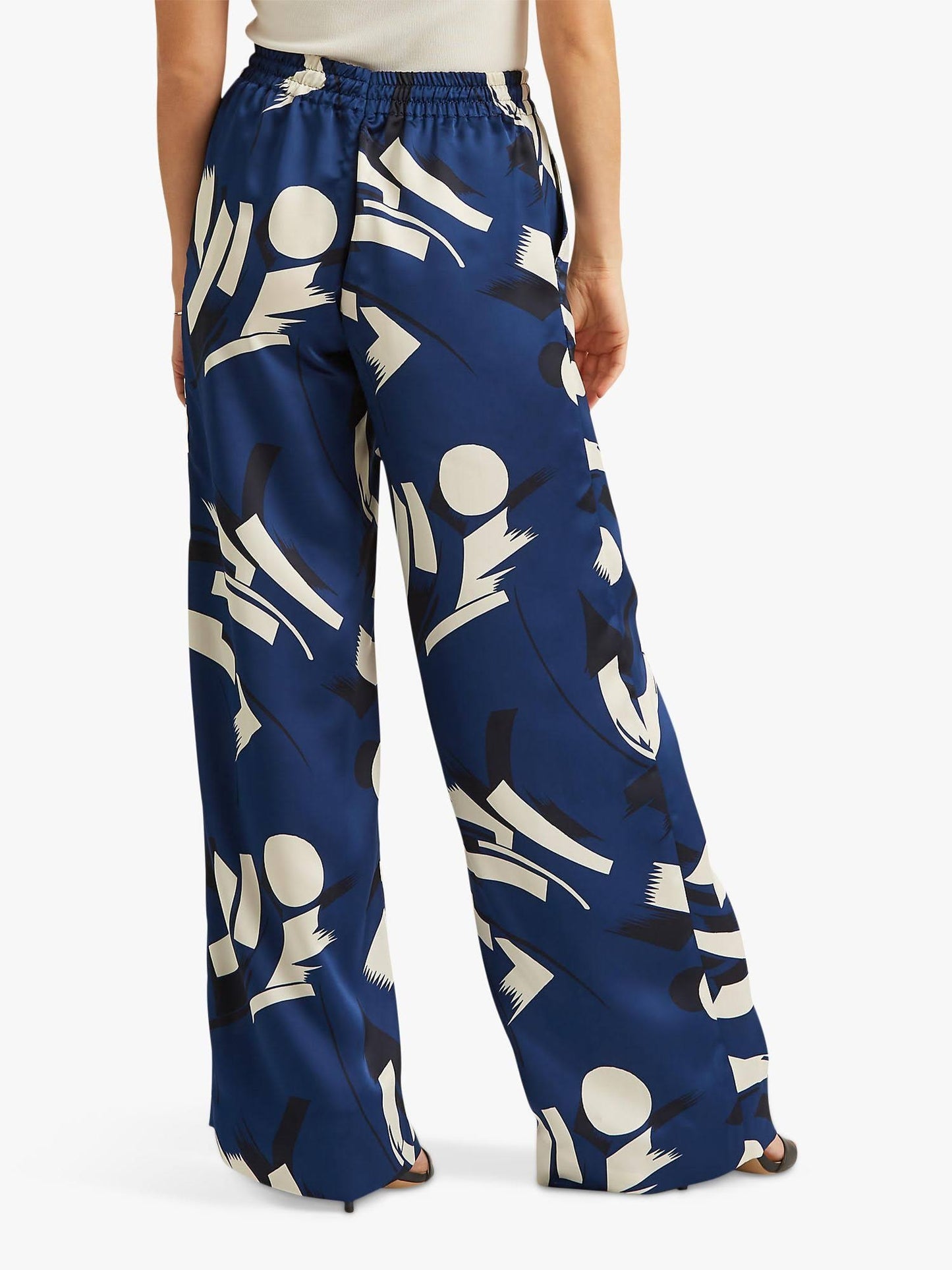 Ralph Lauren Women's Geometric Print Charmeuse Wide Leg Pants Blue Size Small