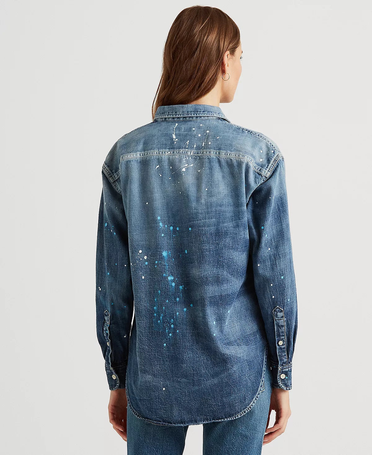 Ralph Lauren Women's Paint Splatter Denim Shirt Blue Size Large