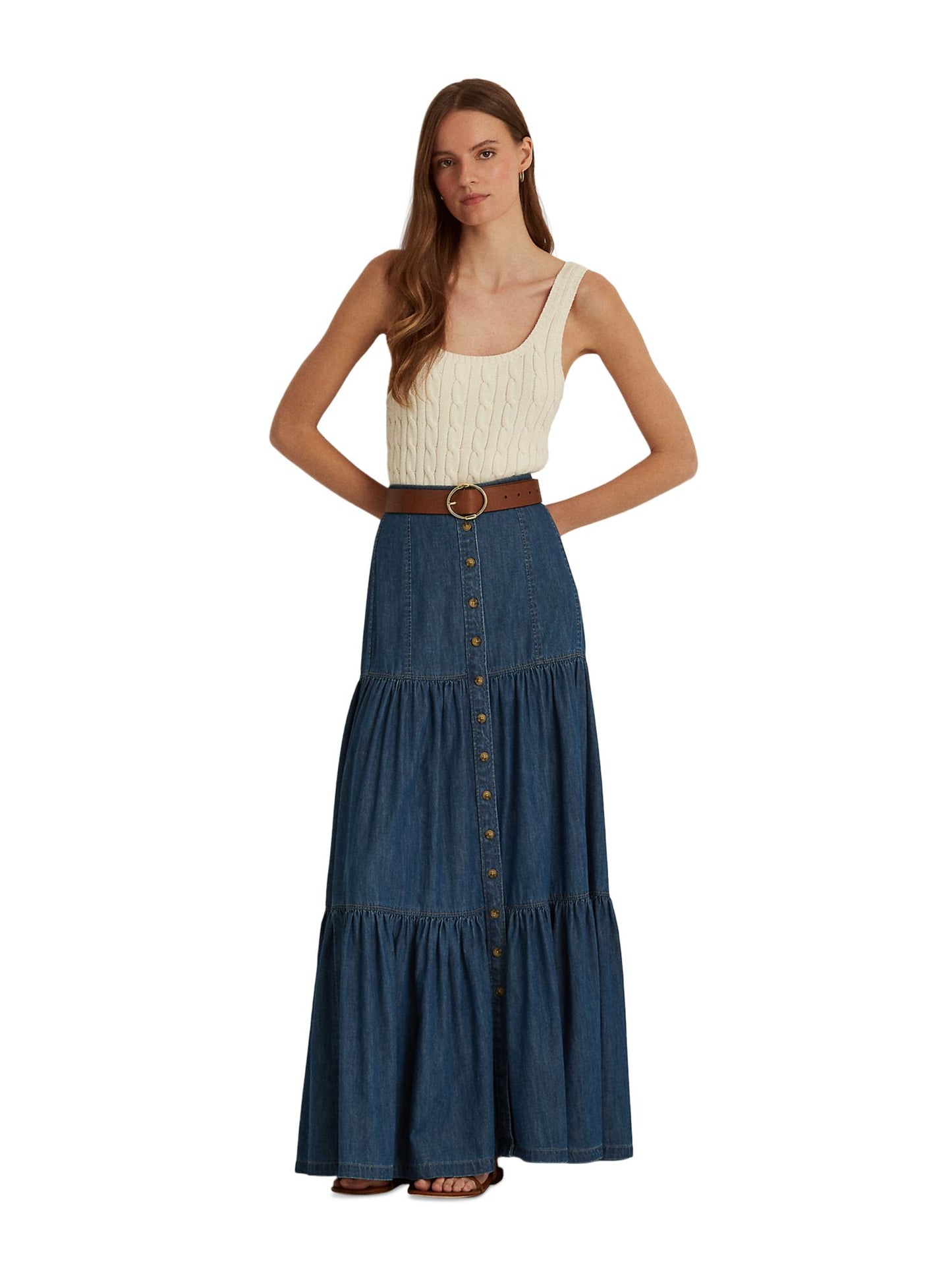 Ralph Lauren Women's Denim Full-Length A-Line Skirt Blue Size 12