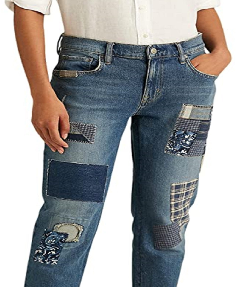 Ralph Lauren Women's Patchwork Relaxed Tapered Jeans Blue Size 16