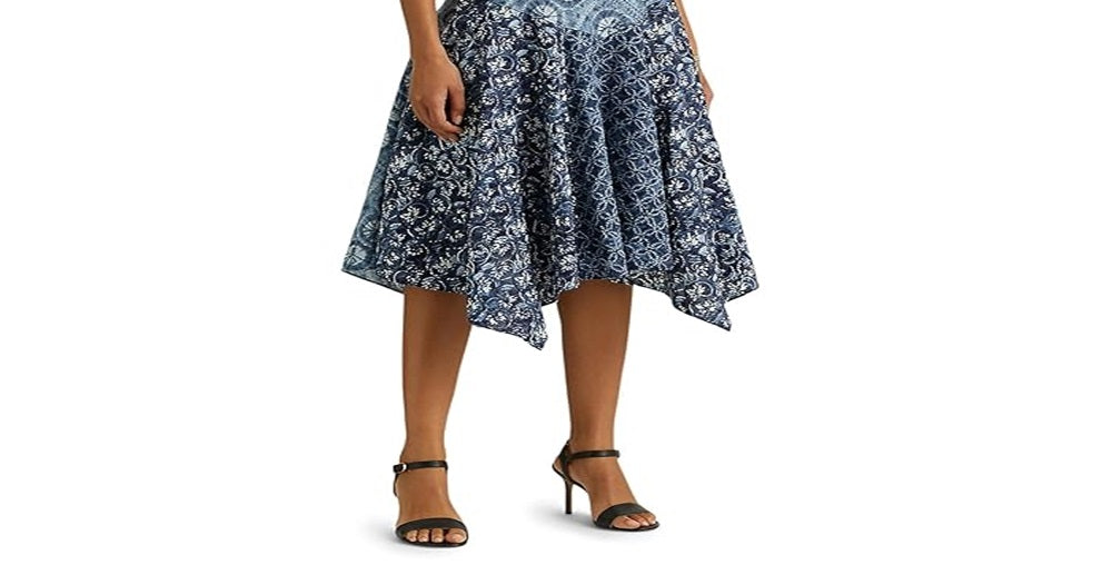 Ralph Lauren Women's Patchwork Print Linen Sleeveless Dress Blue Size 10 Petite