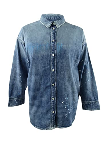 Lauren Ralph Lauren Women's Plus Paint Splatter Print Shirt Blue Size 3X