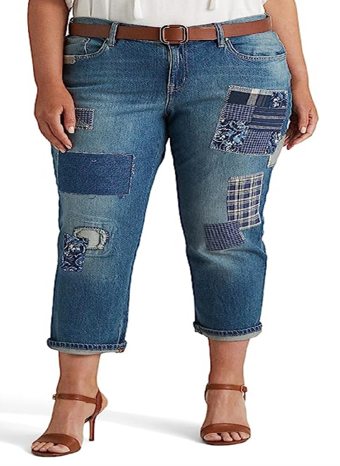 Ralph Lauren Women's Patchwork Relaxed Tapered Jeans Blue Size 14W