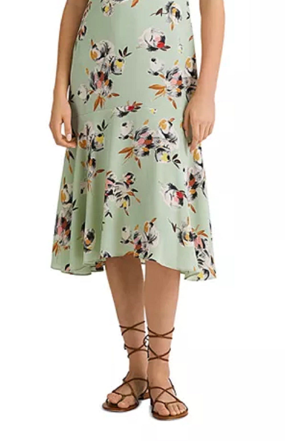 Ralph Lauren Women's V Neck Midi Wear To Work Fit Flare Dress Green Size 14