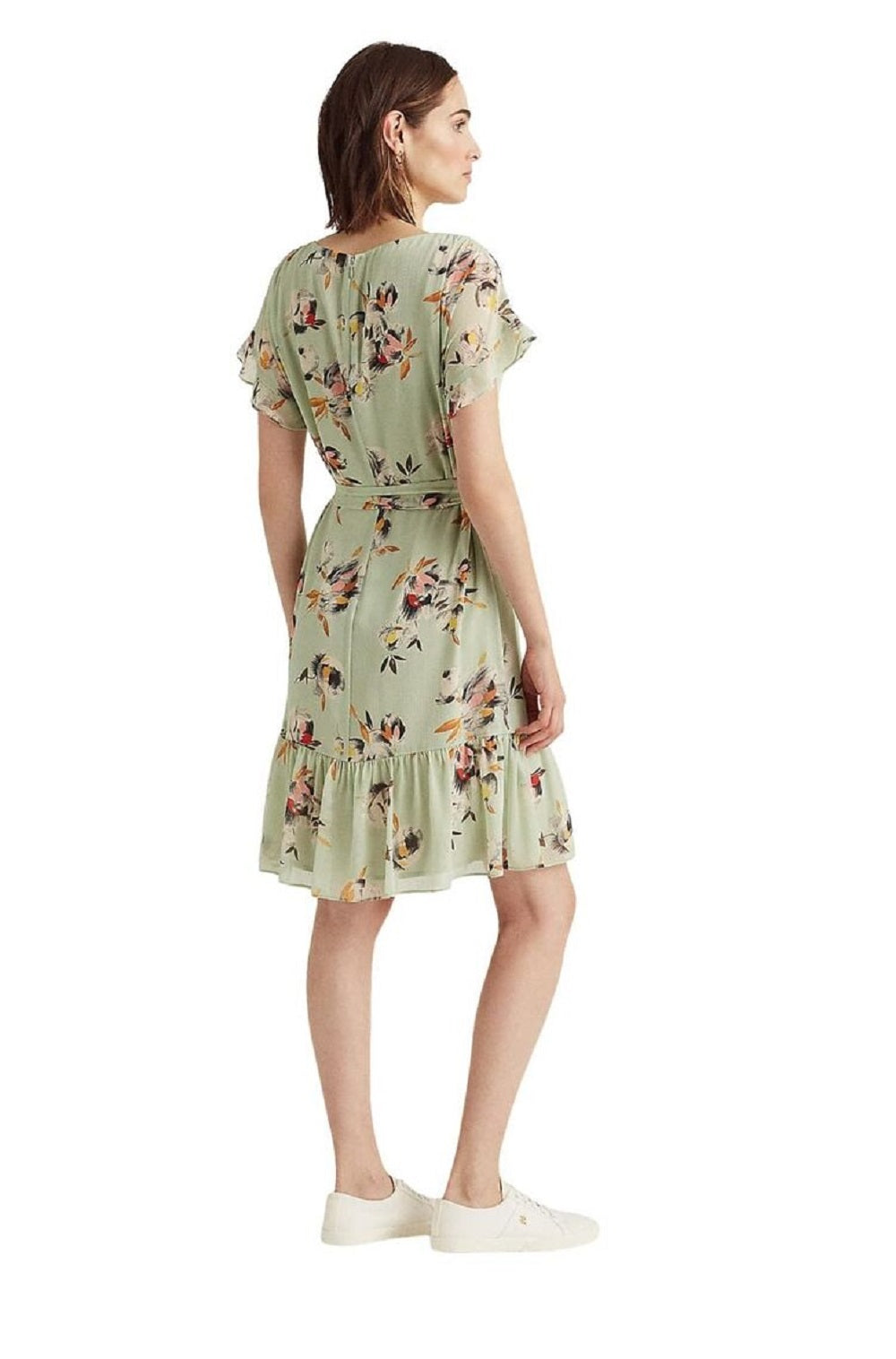 Ralph Lauren Women's Floral Crinkled Georgette Dress Green Size 12