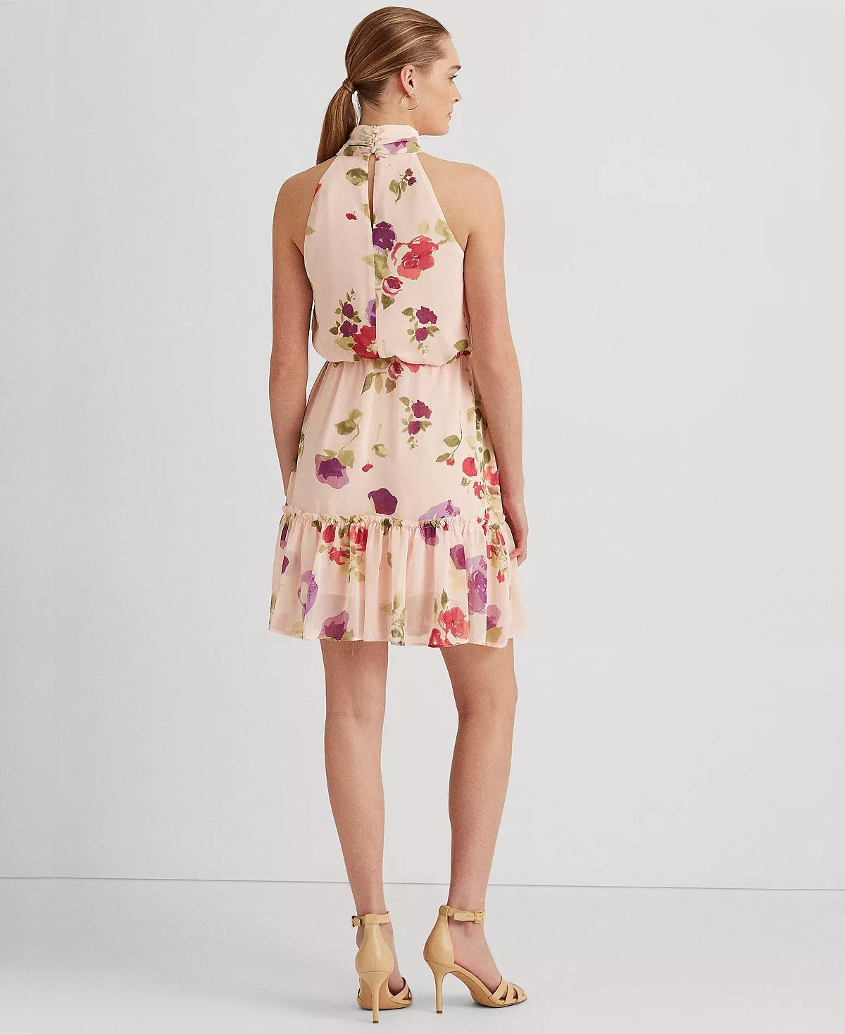 Ralph Lauren Women's Floral Chiffon Sleeveless Dress Pink Size 4