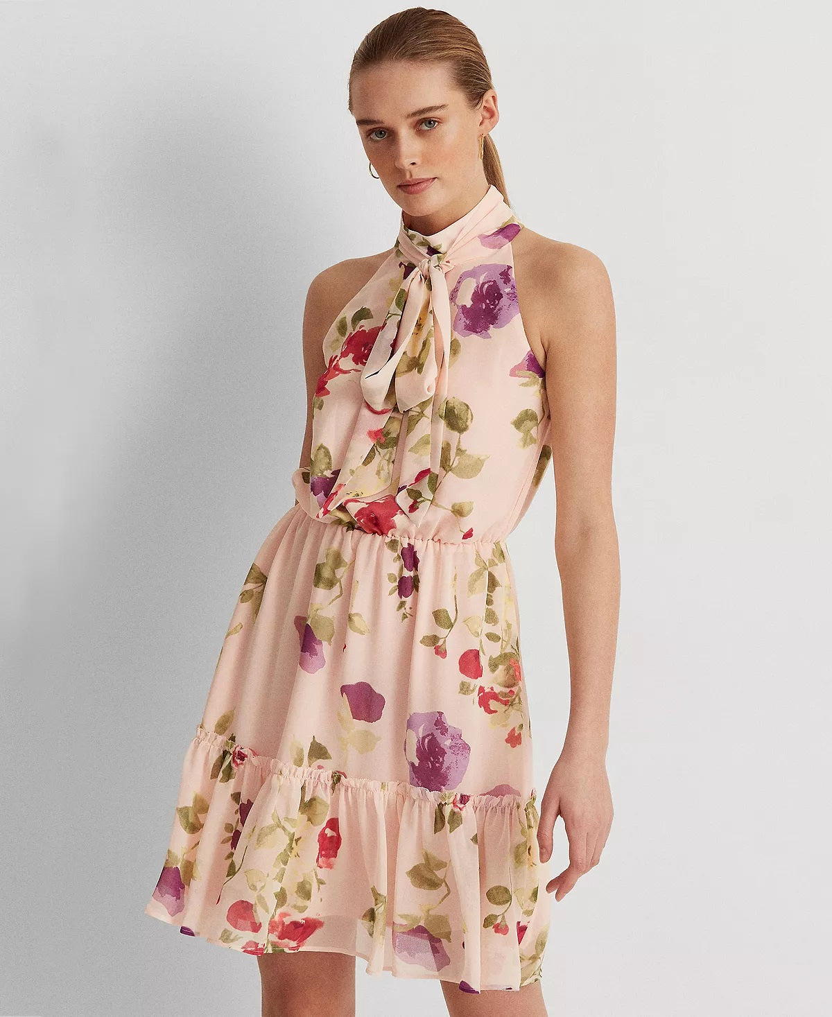 Ralph Lauren Women's Floral Chiffon Sleeveless Dress Pink Size 4
